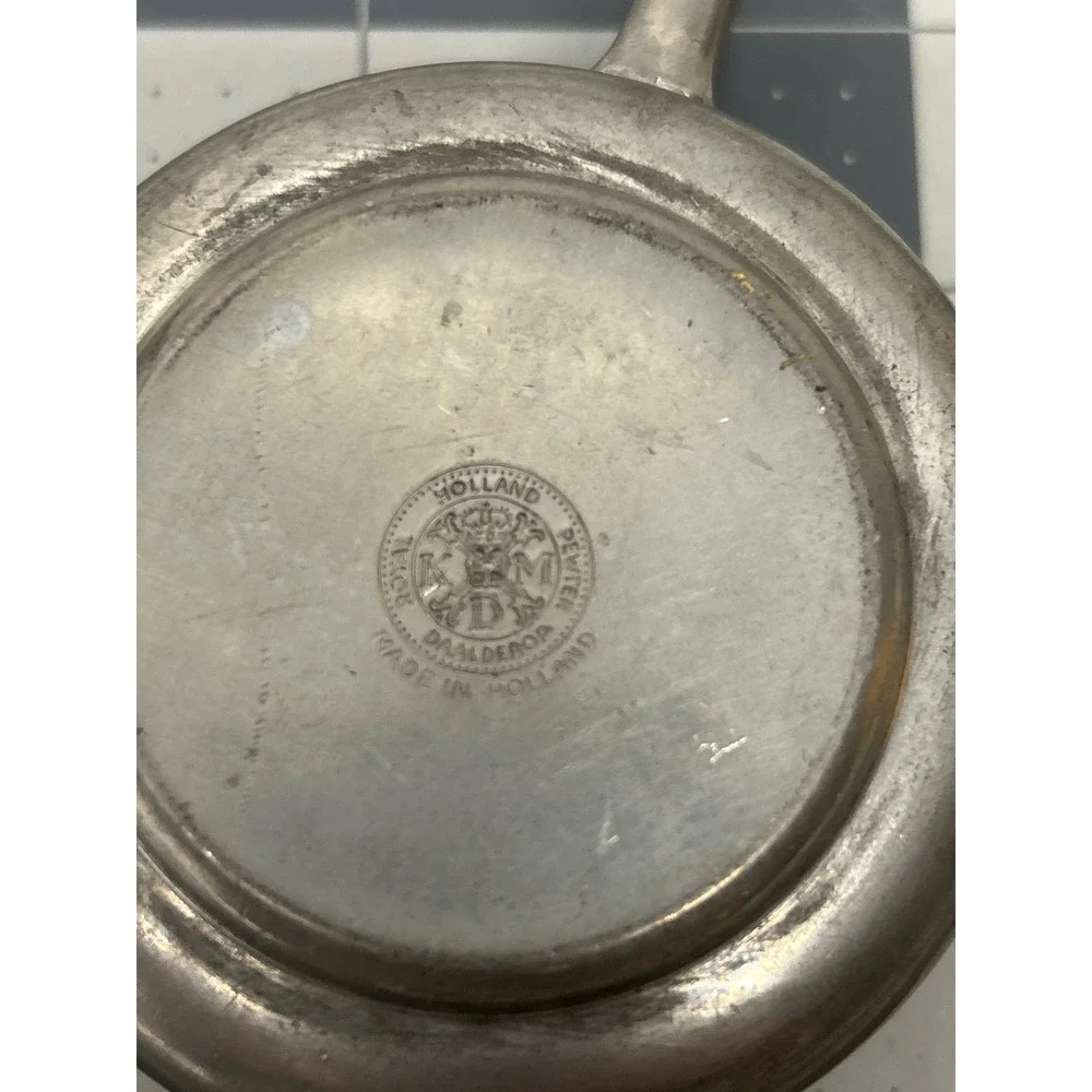 Vtg Royal Holland Pewter Tea Set Silver MCM Wicker Handle Teapot Creamer Sugar